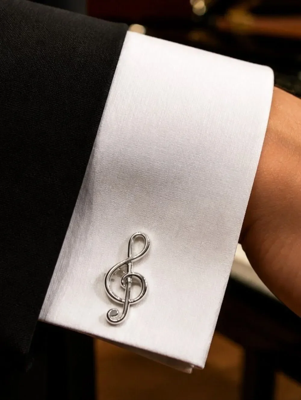Silver Treble Clef Cufflinks Music Symbol Formal Wedding Gift Professional Wear
